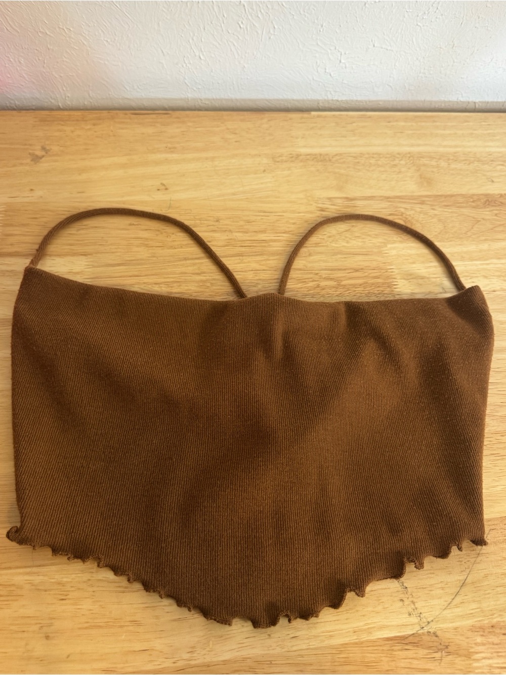 Urban Outfitters Soft Brown Lettuce Hem Tank Crop Top